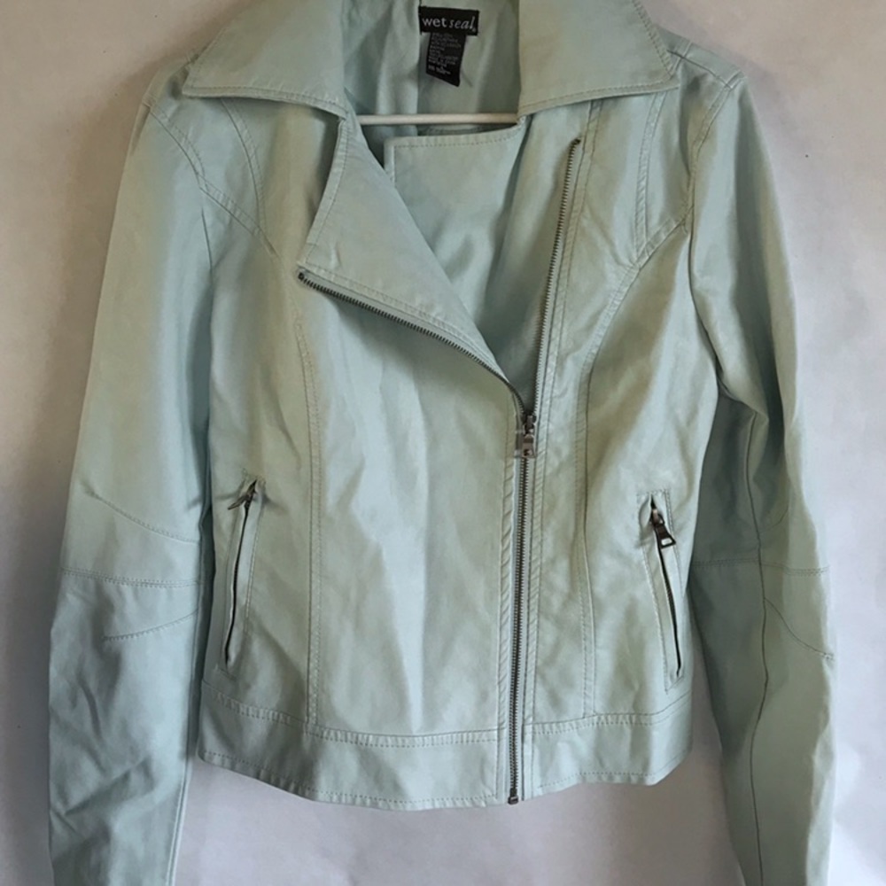 Wet Seal Blue-Green Faux Leather Zippered Jacket